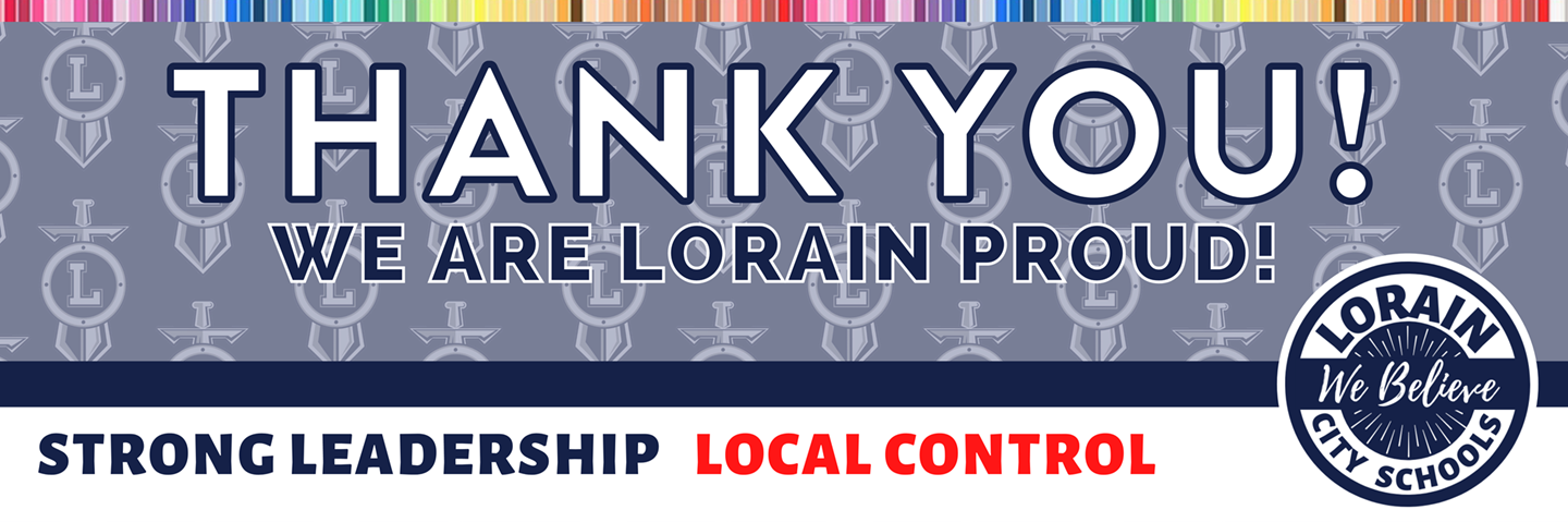 thank you banner with we are lorain proud underneath