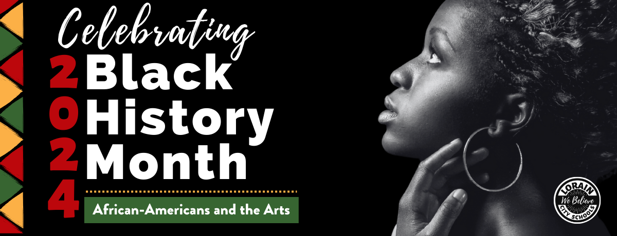 Image of girl with celebrating black history month in white letters